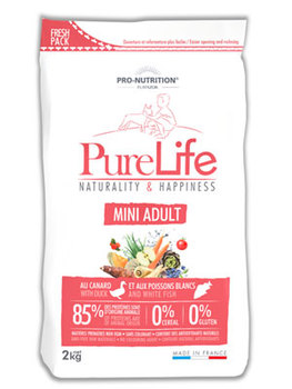 Сухой корм для собак мелких пород,склонных к аллергии Flatazor Pure Life Adult Mini утка и белая рыба 2 кг, 8 кг