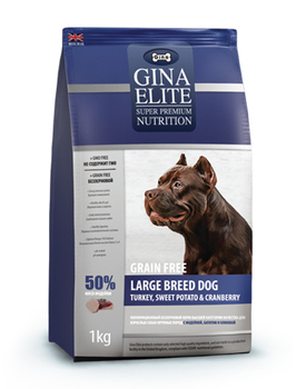 Cухой корм для взрослых собак крупных пород Gina Elite Grain Free Large Dog Turkey Sweet Potato and Cranberry беззерновой с индейкой, бататом и клюквой 1 кг, 3 кг, 15 кг