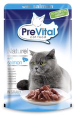 Полноценный  корм для взрослых кошек Prevital Naturel кусочки с лососем в соусе 85 г