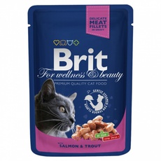 Консервированный корм для взрослых кошек Brit Premium Salmon and Trout лосось и форель 80 г