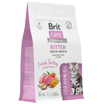 Сухой корм для котят, беременных и кормящих кошек Brit Care Cat Kitten Healthy Growth с индейкой 400 гр, 1,5 кг