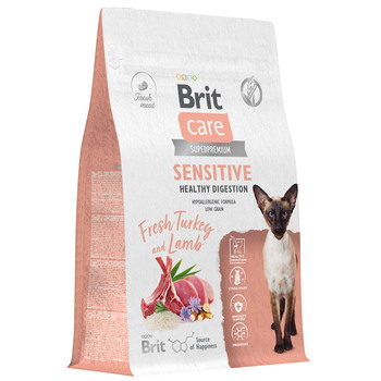 Сухой корм для взрослых кошек с чувствительным пищеварением Brit Care Cat Sensitive Healthy Digestion 400 гр, 1,5 кг