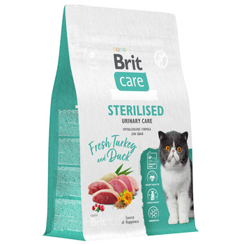 Корм для кастрированных котов Brit Care Cat Sterilised Urinary Care с индейкой и уткой 400 гр, 1,5 кг
