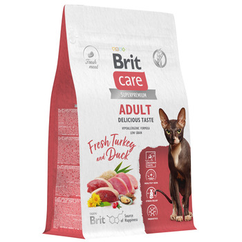 Сухой корм для кошек Cat Adult Delicious Taste с индейкой и уткой 400 гр, 1,5 кг