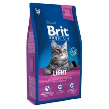 Полнорационный корм премиум-класса для кошек с избыточным весом Brit Premium Cat Light с курицей в соусе из куриной печени 300 гр, 800 гр, 1,5 кг, 8 кг