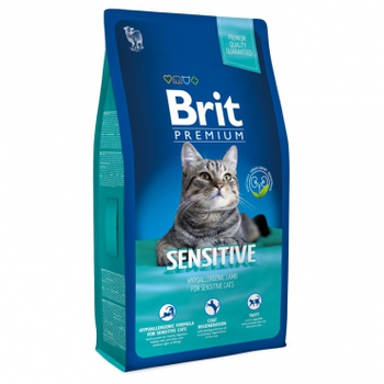 Сухой корм Brit Premium Cat Sensitive для кошек с чувствительным пищеварением ягненок 300 гр, 800 гр, 1,5 кг, 8 кг