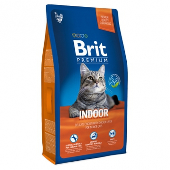 Полнорационный корм премиум-класса для кошек домашнего содержания Brit Premium Cat Indoor с курицей в соусе из куриной печени 300 гр, 800 гр, 1,5 кг, 8 кг