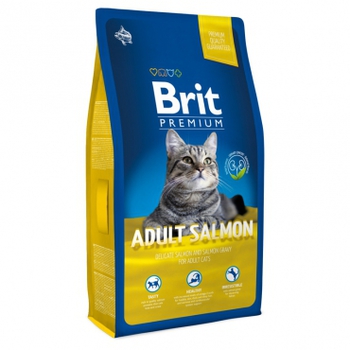 Полнорационный корм премиум-класса взрослых кошек Brit Premium Cat Adult Salmon с лососем в соусе 300 гр, 800 гр, 1,5 кг, 8 кг