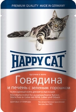 Влажный корм для взрослых кошек Happy Cat нежные кусочки и ломтики говядины и печени 100 г