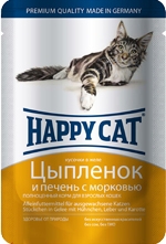 Влажный корм для взрослых кошек Happy Cat нежные кусочки и ломтики цыпленка и печени 100 г