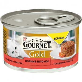 Консервированный корм для взрослых кошек Gourmet Gold нежные биточки с говядиной и томатом 85 г 85 гр
