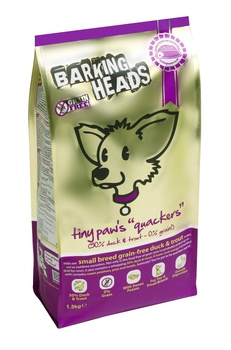 Беззерновой корм для собак мелких пород Корм Barking Heads Кряква для мелколапого, с уткой и бататом 1,5 кг, 4 кг