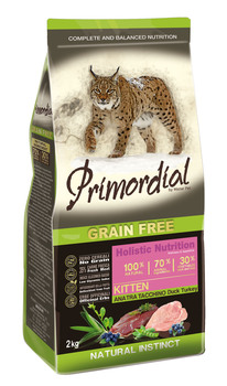 Сухой беззерновой корм для котят Primordial с уткой и индейкой 400 гр, 2 кг