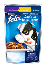 Консервированный корм для взрослых кошек Felix,  с ягненком и курицей 85 г