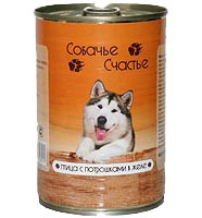  консервы для собак Собачье счастье,  птица с потрошками в желе 410 г, 750 гр