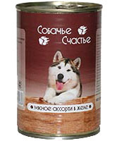 консервы для собак Собачье счастье,  мясное ассорти в желе 410 г, 750 гр