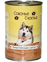  Консервы для собак Собачье счастье,  птичьи потрошки с рисом 410 г, 750 гр