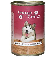  Консервы для собак Собачье счастье,  баранина с потрошками в желе 410 г, 750 гр