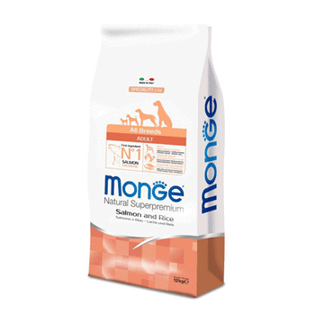 Сухой корм для взрослых всех пород лосось с рисом Monge Dog Monoprotein 3 кг, 15 кг