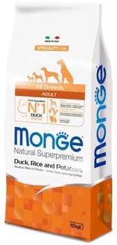 Сухой корм для взрослых собак всех пород Monge Dog Speciality Line All Breeds, утка,  рис и картофель  2,5 кг, 15 кг