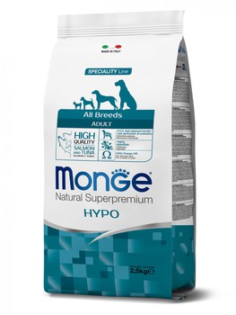 Сухой корм для взрослых собак всех пород Monge Dog Speciality Line All Breeds HYPO, гипоаллергенный, с лососем и тунцом 2,5 кг, 12 кг