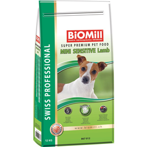 Сухой корм для взрослых, привередливых и проблемных собак мелких и карликовых пород Biomill Swiss Professional Mini Sensitive Lamb (ведро) 3 кг
