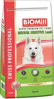 Сухой корм для взрослых привередливых и проблемных собак средних и крупных  пород весом от 11 до 25 кг Biomill Swiss Professional Medium Sensitive Lamb 3 кг, 12 кг