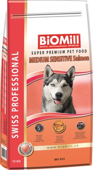 Сухой корм для взрослых привередливых собак средних и крупных пород с аллергией на все виды мясо Biomill Medium Sensitive Salmon and Rice с лососем и рисом 3 кг, 12 кг
