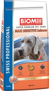 Сухой корм для взрослых, привередливых и проблемных собак с аллергией на все виды мяса Biomill Maxi Sensitive Salmon 12 кг