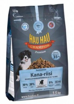 Сухой корм для щенков всех пород  Hau Hau Champion Chicken- Rice Puppy курица с рисом 1,5 кг, 6 кг