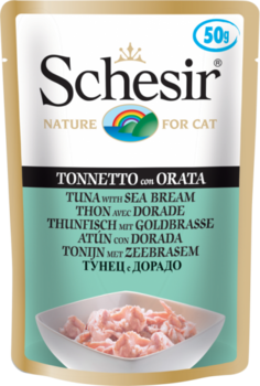 Консервированный корм для взрослых кошек Schesir на основе тунца и дорадо 50 г
