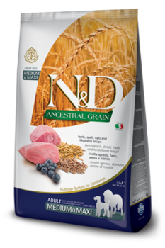 Низкозерновой сухой корм для собак средних и крупных пород N&D Dog Ancestral Grain с ягненком и черникой  2,5 кг, 12 кг