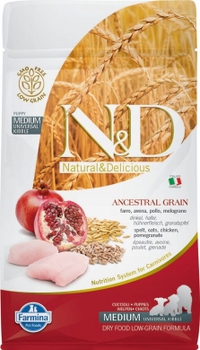 Низкозерновой сухой корм для щенков средних пород N&D Dog Ancestral Grain с курицей и гранатом  800 гр