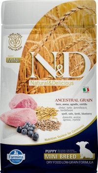 Низкозерновой сухой корм для щенков мелких пород N&D Dog Ancestral Grain с ягненком и черникой  800 гр, 2,5 кг, 7 кг