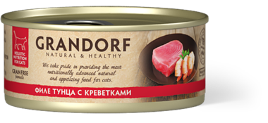 Влажный корм для кошек Grandorf, филе тунца с креветками в собственном соку
