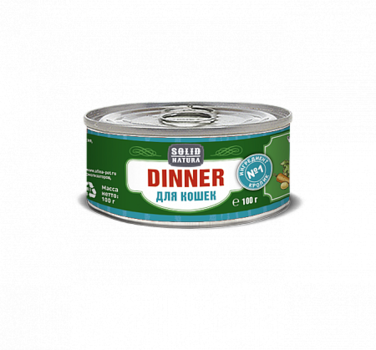 Консервированный влажный корм для кошек Solid Natura Dinner Кролик 100 г, 340 гр