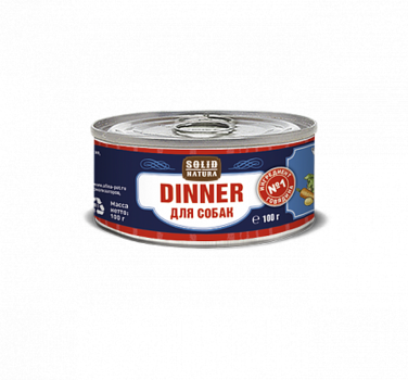 Консервированный влажный корм для собак Solid Natura Dinner Говядина 100 г, 340 гр