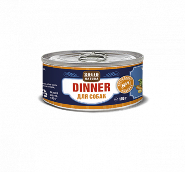 Консервированный влажный корм для собак Solid Natura Dinner Индейка 100 г, 340 гр