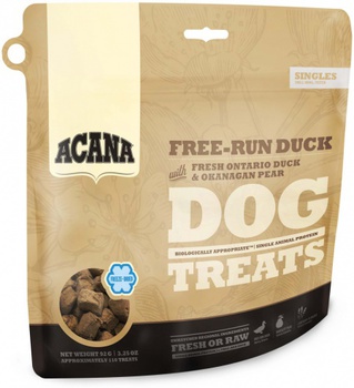 Сублимированное лакомство для собак Acana Free-Run Duck на 100% состоят из мяса выращенной на воле канадской утки 35 гр