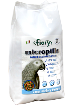 Корм для серых африканских попугаев и какаду Fiory Micropills Cenerini/Grey Parrots 1,4 кг, 2,5 кг