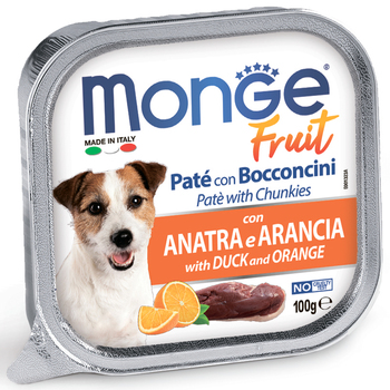 Консервы для взрослых собак Monge Dog Fruit с уткой и апельсином 100 г
