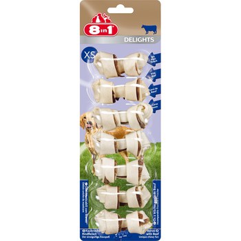 Лакомство для собак 8in1 Delights Beef XS/7,5 см жевательная косточка, говядина (7 шт на блистере)