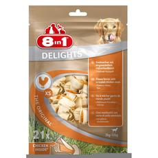 Лакомство для собак мелких пород  8in1 Delights Bones XS/7,5 см,  костички с куриным мясом, обернутые сыромятной кожей 21 шт