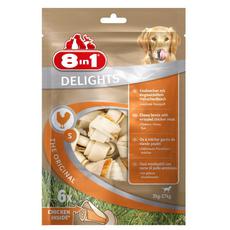 Лакомство для собак мелких пород 8in1 Delights Bones S/11 см косточки с куриным мясом, обернутые сыромятной кожей 6 шт. в пакете