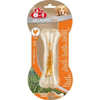 Лакомство для собак жевательная коcточка с курицей 8in1 Delights Strong M/14см (1шт х 90г) 