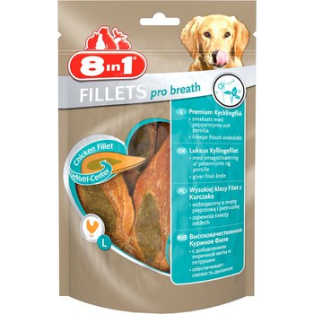 Лакомство для собак крупных пород 8in1 Fillets pro breath L для свежего дыхания, куриное филе 80 гр