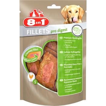 Лакомство для собак мелких и средних пород 8in1 Fillets pro digest S для поддержания пищеварения, куриное филе 80 гр