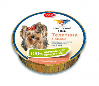 Консервированный корм для взрослых собак Happy Dog Счастливый пес, паштет из телятины с рисом, 85 г