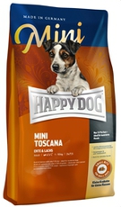 Сухой корм для взрослых и пожилых собак мелких пород с чувствительным пищеварением, стерилизованных, кастрированных Happy Dog Mini Toscana, с уткой и лососсем