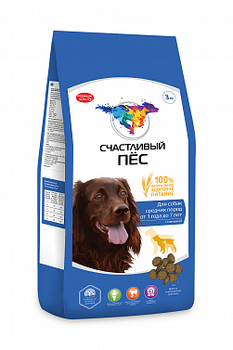 Сухой корм для взрослых собак средних пород Happy Dog Счастливый Пес, с говядиной 3 кг, 13 кг